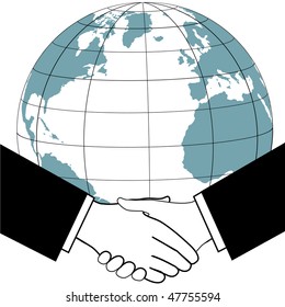 East meets west as business or political leaders seal a global deal with an international handshake.