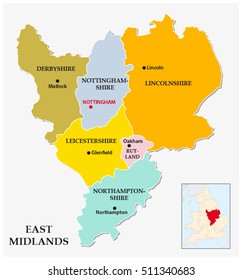 east midlands administrative and political map