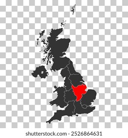 East midlands of United Kingdom of Great Britain and Northern Ireland map, detailed web vector .