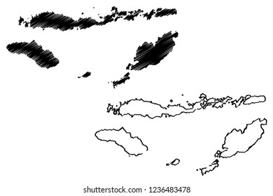 East Nusa Tenggara (Subdivisions of Indonesia, Provinces of Indonesia) map vector illustration, scribble sketch Nusa Tenggara Timur (Lesser Sunda Islands) map