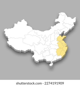 East region location within China 3d isometric map