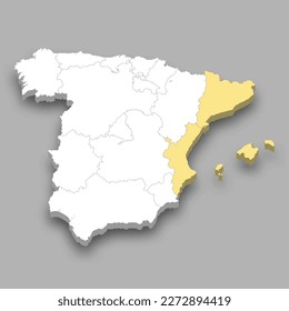 East region location within Spain 3d isometric map