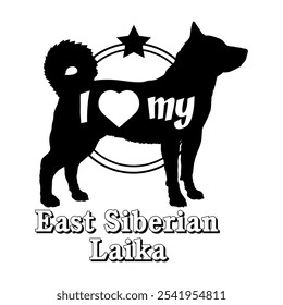 Ostsibirische Laika. Hund Silhouette, ich liebe meinen Hund, Hund, Hunderassen, Logo, Vektor, Silhouette, Tier, Illustration, Symbol, Zeichen, schwarz, Haustier,