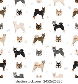 East siberian laika seamless pattern. Different coat colors set.  Vector illustration