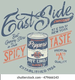 East side emporium. vector vintage artwork for t shirt print, grunge effect in separate layer