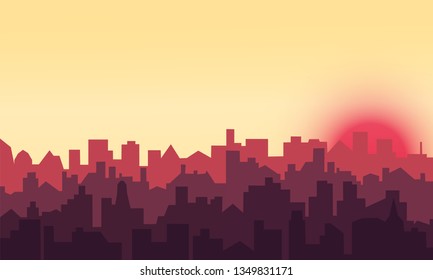 East or sunset red landscape silhouette of houses