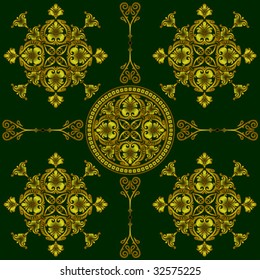 east symmetric bronze pattern on a black background