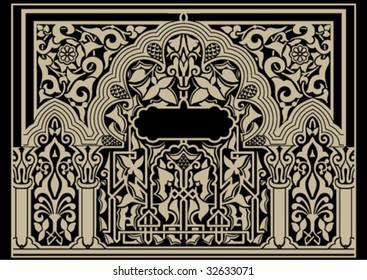 east symmetric decorative pattern in the form of gate on a black background