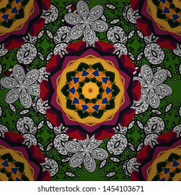 East,, Thai, Indian. Mandala pattern. Abstract Tribal, ethnic texture. Arabic Vintage decorative ornament. Orient. Vector Mandala colored on white, green and black colors.