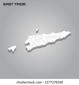 East Timor 3d map with borders of regions. Vector illustration