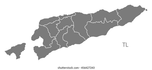 East Timor districts Map grey