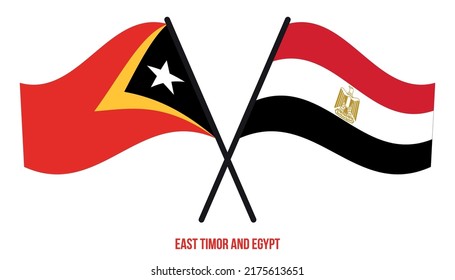 East Timor and Egypt Flags Crossed And Waving Flat Style. Official Proportion. Correct Colors.