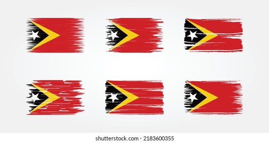 Colección de pinceles de la bandera de Timor Oriental. Bandera nacional