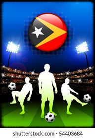 East Timor Flag Button with Soccer Match in Stadium Original Illustration