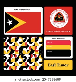 EAST TIMOR Flag with Colors and Patterns 