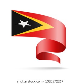 East Timor flag in the form of wave ribbon vector illustration on white background.