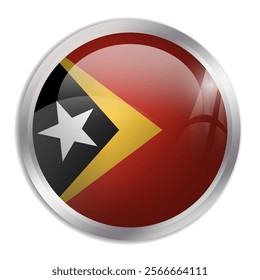 East Timor flag - glossy circle button displays a colorful flag representing a country cultural identity and heritage. The essence of national pride and unity.