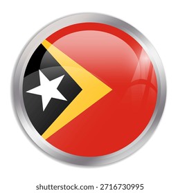 East Timor flag - glossy circle button in metal frame displays a colorful flag of a country cultural identity and heritage. The essence of national pride and unity.