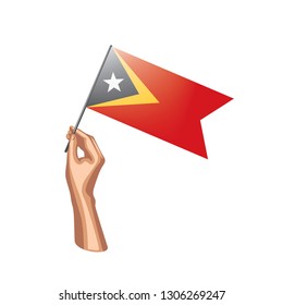 east timor flag and hand on white background. Vector illustration