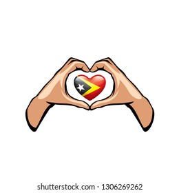 east timor flag and hand on white background. Vector illustration