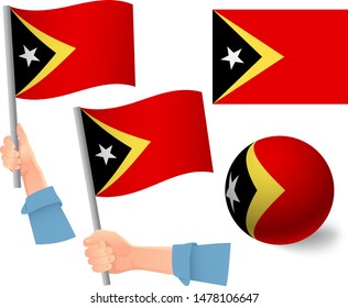 East Timor flag in hand set. Ball flag. National flag of East Timor vector illustration