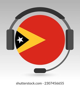 East Timor flag with headphones, support sign. Vector illustration.