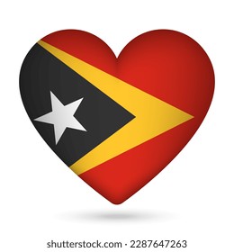 Bandera de Timor Oriental en forma de corazón. Ilustración vectorial.