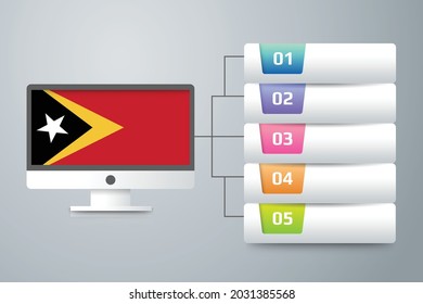 East Timor Flag with Infographic Design Incorporate with Computer Monitor. Vector illustration.