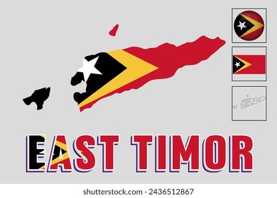 Bandera y mapa de Timor Oriental en ilustración vectorial