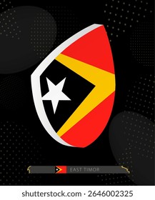 East Timor Flag Shield icon in 3D on Dark Modern Abstract Rugby Background. Perfect for sports events, heritage themes, national celebrations, and patriotic designs.