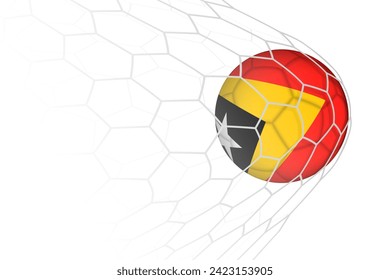 East Timor flag soccer ball in net. Vector sport illustration.