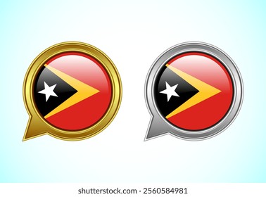 East Timor flag speech bubble. Speaking flag icon in gold and silver color