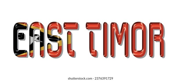 Tipo de letra del texto de la bandera TIMOR ORIENTAL, fondo colorido de TIMOR ORIENTAL 3D, ilustración vectorial de la bandera TIMOR ORIENTAL