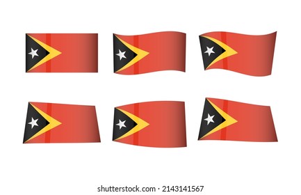 Bandera de Timor Oriental Timor-Leste Bandera Símbolo nacional Icono vector de vectores ondeando pegatinas Ola ondulada Asia Funcionario del país Asiático Día del Estado Emblema Bandera Realista Independencia 3D Star Badge Colección