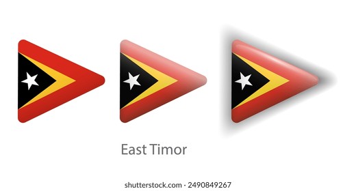 Iconos vectoriales de la bandera de Timor Oriental en forma de triángulo redondeado