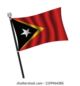 East Timor flag , flag of East Timor waving on flag pole, vector illustration EPS 10.