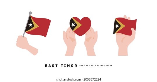 [East Timor] Hand and national flag icon vector illustration