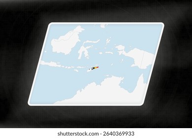 East Timor Highlighted in Flag Colors on Geographic Map. Modern Map on a dark abstract backdrop.
