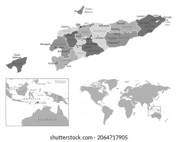 Osttimor - sehr detaillierte Schwarz-Weiß-Karte. Vektorgrafik