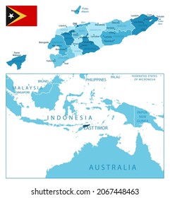 Osttimor - sehr detaillierte blaue Karte. Vektorgrafik