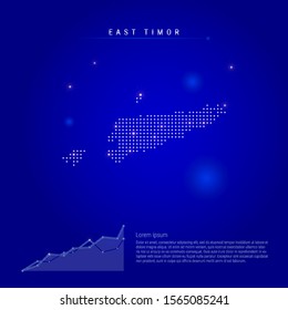 East Timor illuminated map with glowing dots. Infographics elements. Dark blue space background. Vector illustration. Growing chart, lorem ipsum text.