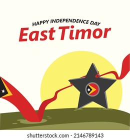East Timor independence day vector illustration with a long flag and a big star within dusky sky scenery. Southeast Asian or Oceania country public holiday.