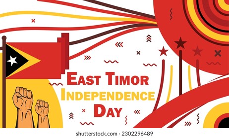 East Timor Independence Day vector banner design with retro geometric shapes, East Timor flag and colors and typography. East Timor Independence Day modern poster illustration background. - Powered by Shutterstock - Get 15% off with code: PIKWIZARD15