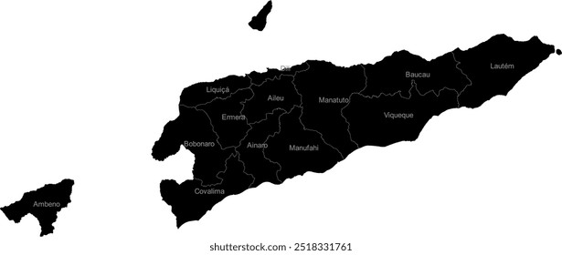 TIMOR-LESTE MAPA DE TIMOR-LESTE com as suas divisões administrativas e regiões