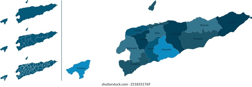 TIMOR-LESTE MAPA DE TIMOR-LESTE com as suas divisões administrativas e regiões