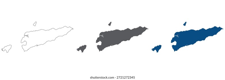 Conjunto em branco do mapa de Timor Leste. Mapa da planície de Timor-Leste 
