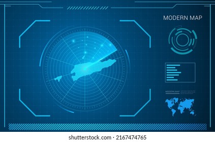 East Timor map of blue digital frame technology radar vector HUD, GUI, UI interface.