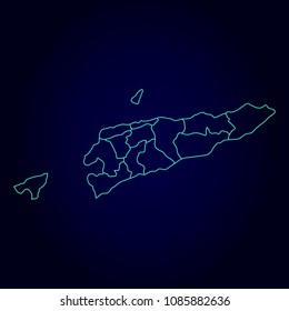 East Timor map: blue glitter outline with sparkling stars on dark background. Detailed map of East Timor. Vector illustration.