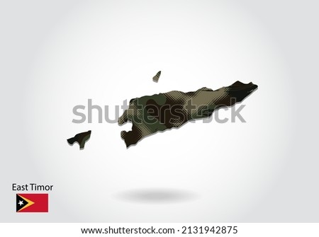 east Timor map with camouflage pattern, Forest - green texture in map. Military concept for army, soldier and war. coat of arms, flag.