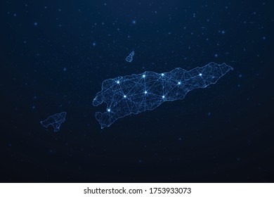 East Timor Map Connection. Abstract Digital Technology 3D Mesh Polygonal Network Line, Design Sphere, Dot and Structure on Dark Background. Vector Illustration EPS10.